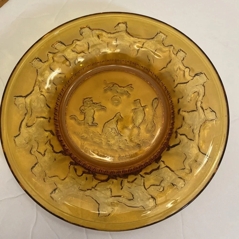 Vintage‎ Tiara Indiana Amber Glass Set of 4 Plates Mother Goose Nursery Rhymes